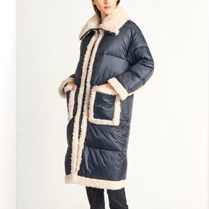 Dex Black Puffer Coat with Cream Accents